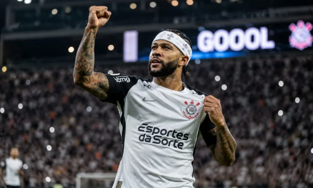 Corinthians para as oitavas de final da Copa do Brasil 2026. Memphis Depay em destaque. Imagem gerada por IA.