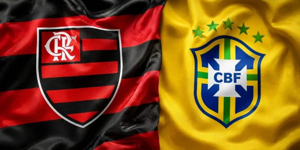 CBF Rejeita pedido do Flamengo Para Adiar Jogo Contra o Coritiba e Responde Clube com Nota Oficial Escudo do Flamengo (esquerda) e da CBF (direita) costurados. Imagem gerada por IA.