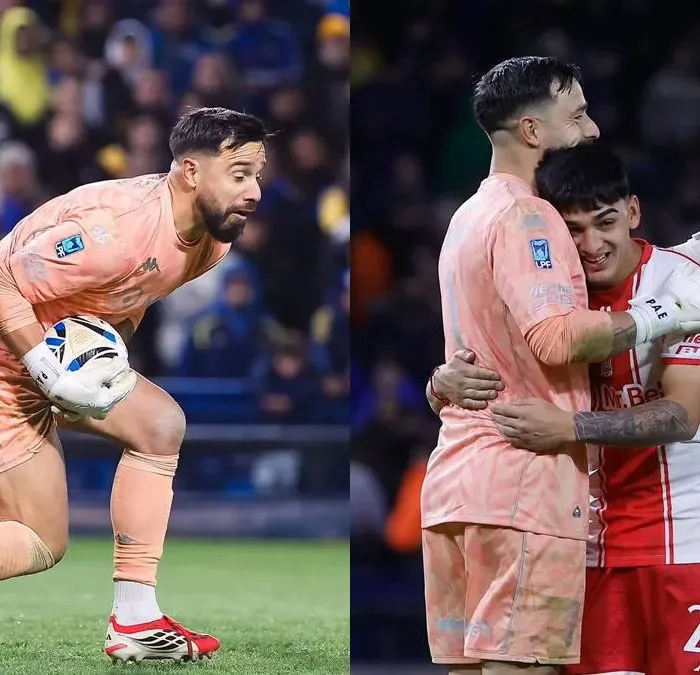 Colagem com duas fotos da partida do Boca Juniors vs Huracán, com vitória do Huracán por 3 a 2 no dia 9 de maio de 2026 na Bombonera.
