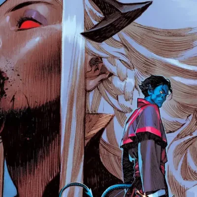 Linha Midnight da Marvel Comics para o universo dos X-Men. Na capa Tempestade ao fundo em busto como uma vampira, e à direita Noturno com uma espada, de costas e rosto levemente virado em direção ao leitor.