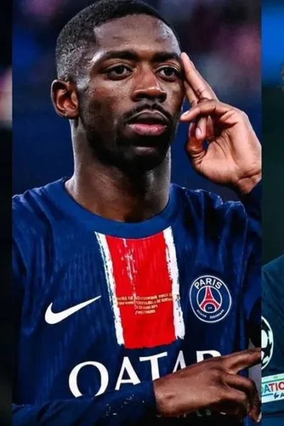 Foto de três jogadores do PSG em partida contra o Arsenal. Colagem/imagem gerada por IA.