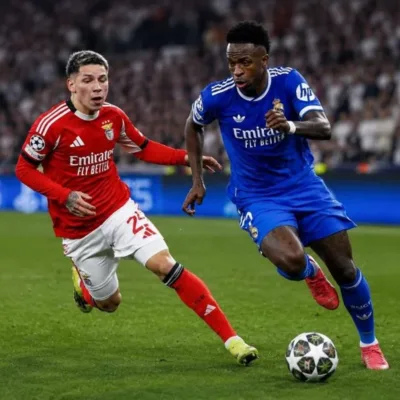 Prestianni do Benfica em partida contra Vini Jr. Imagem gerada por IA.