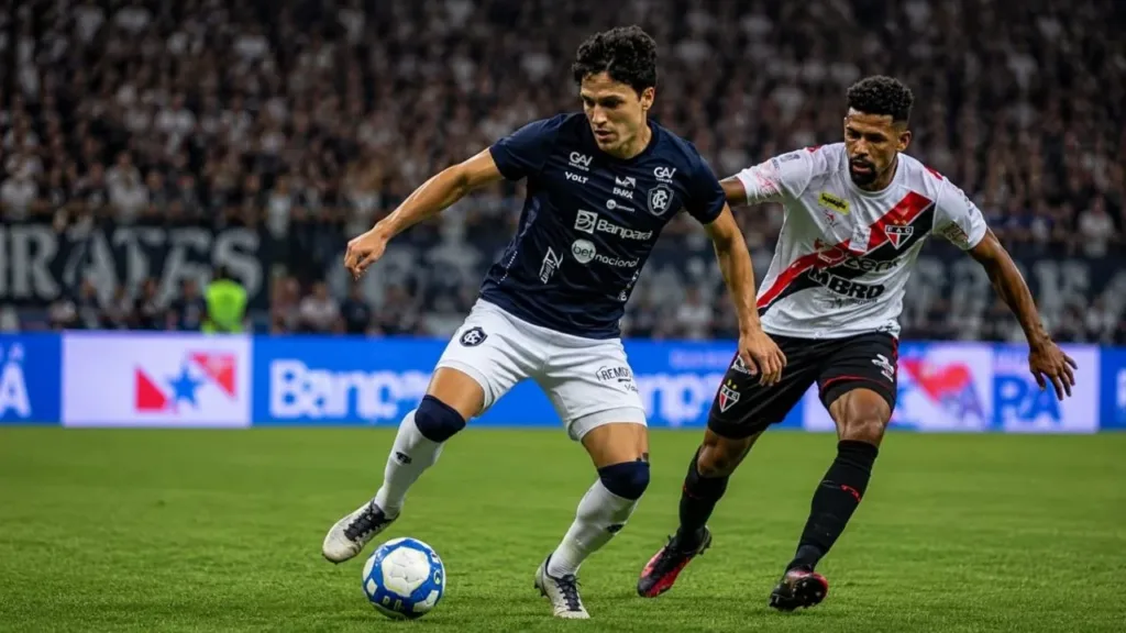 Clube do Remo enfrenta uma fase complicada no futebol. Imagem de Remo vs São Paulo, com domínio da bola por parte do Remo. Imagem gerada por IA.