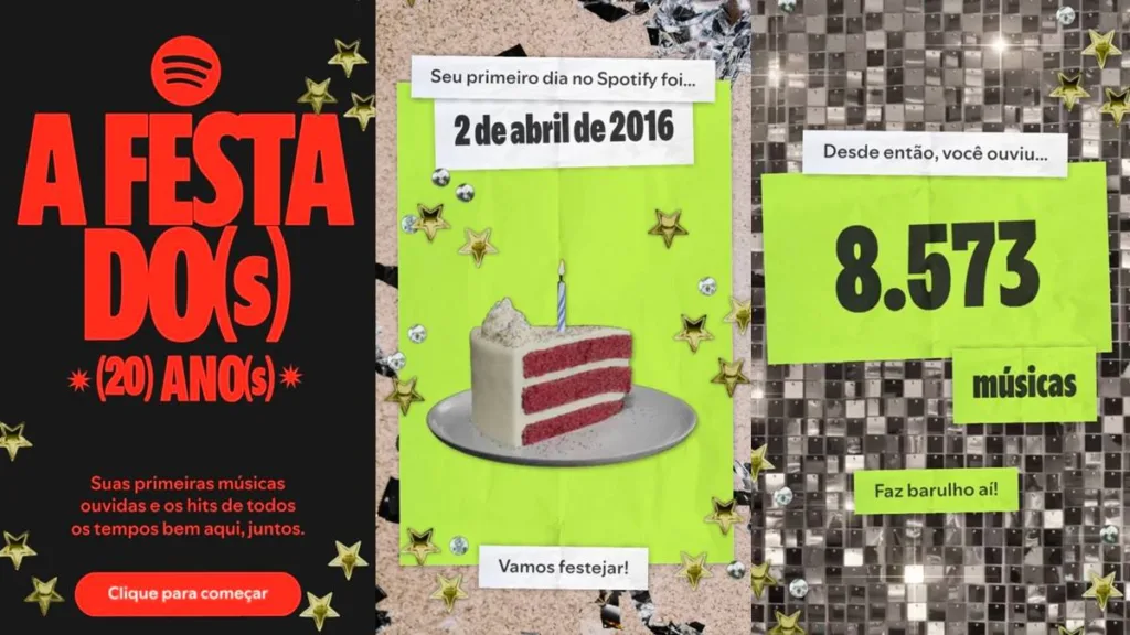Capturas de tela do evento promocional "Festa do Ano 2026" do Spotify.