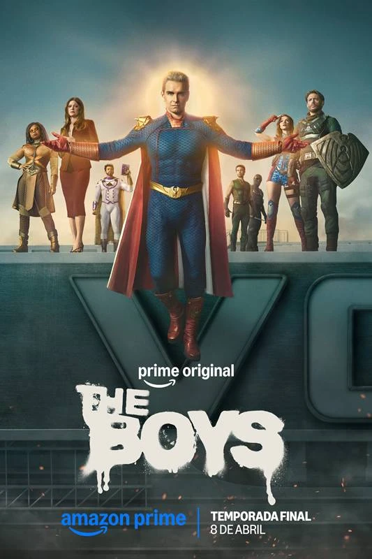 The Boys (5ª Temporada) | Entre Acertos e Excessos, Série Encerra Sua História, Com Desempenho Abaixo do Esperado 1 Pôster da última temporada de The Boys. Homelander em destaque de braços abertos, como uma cruz, sorrindo. Atrás dele, sobre a cabeça, um raio de sol como uma auréola.