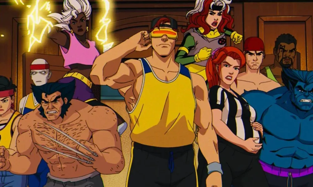 Esta é uma cena da série de animação X-Men '97, continuação direta da animação dos anos 90. Mutantes com Ciclope ao centro.