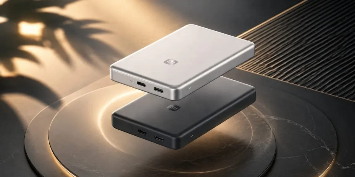 Xiaomi Lança Power Bank Magnética Ultrafina de 10.000 mAh Com Carregamento de Até 45W Novo carregador ultrafino da Xiaomi. Imagem gerada por IA.
