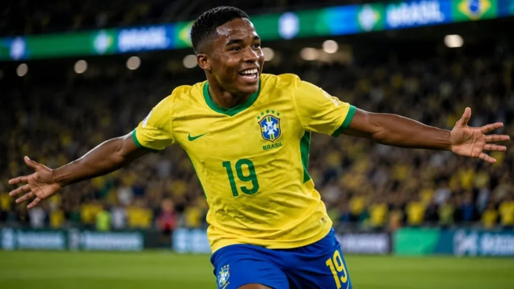 Brasil Vence o Egito por 2 a 1, Mas Perde Wesley Para a Copa do Mundo Após Lesão 2 Endrick Comemora Gol Seleção Brasileira Copa do Mundo 2026 IA 1
