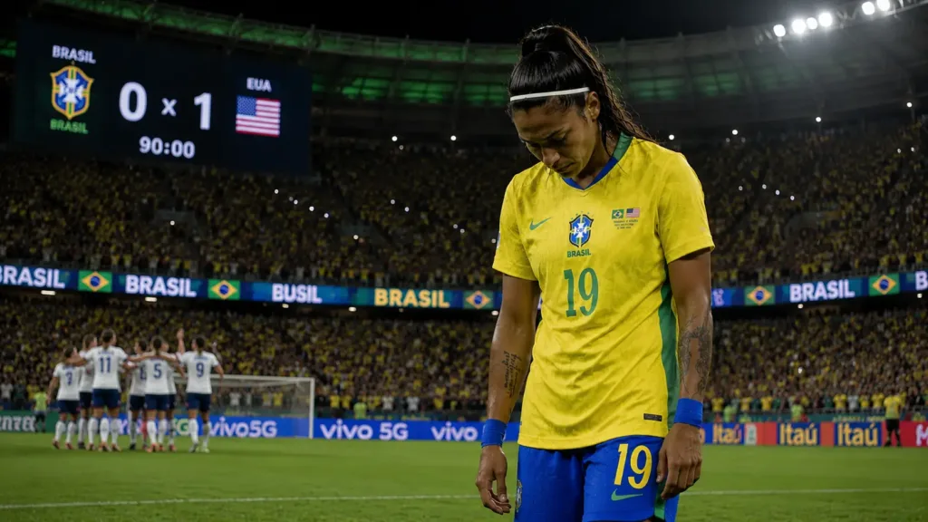 Seleção Brasileira Feminina Perde Para os EUA em Noite de Castelão Lotado 1 Geyse cabisbaixa em derrota da Seleção Brasileira
