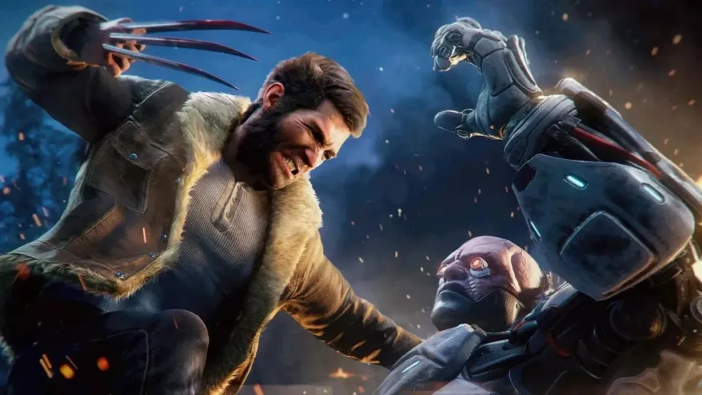 Marvel's Wolverine Revela Gameplay Brutal e Impressiona Fãs em Novo State of Play 1 Imagem promocional de Marvel's Wolverine, com protagonista enfrentando um robô, dando um salto para atacá-lo.