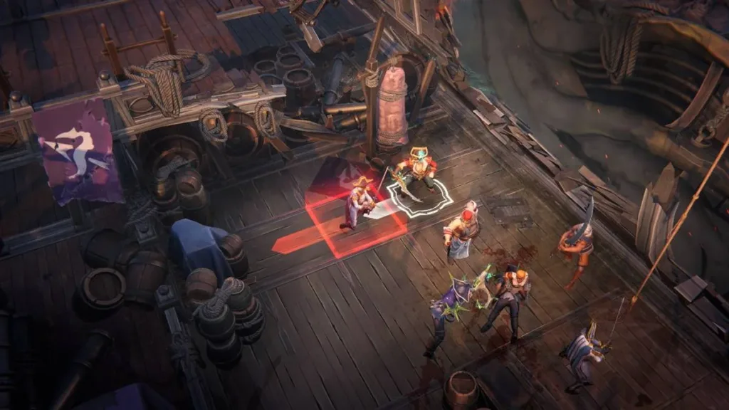 Tela do jogo, em convés, do jogo "Rogue Waters", da Epic Games.