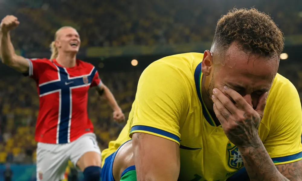 Neymar chorando e Halaand feliz