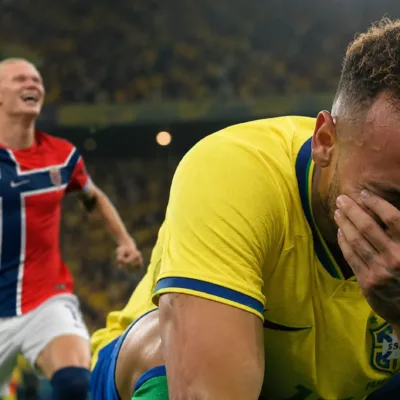 Neymar chorando e Halaand feliz