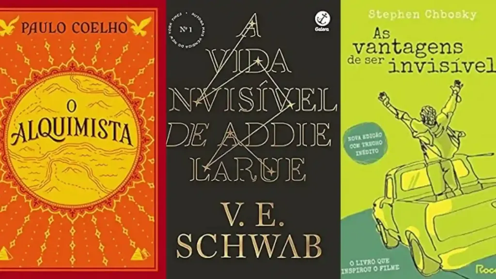 O Livro Certo Para Cada Fase da Vida | Descubra o Que Ler Agora 2 Montagem com capas de livros indicados para quem está se sentindo perdido, incluindo O Alquimista, A Vida Invisível de Addie LaRue e As Vantagens de Ser Invisível.