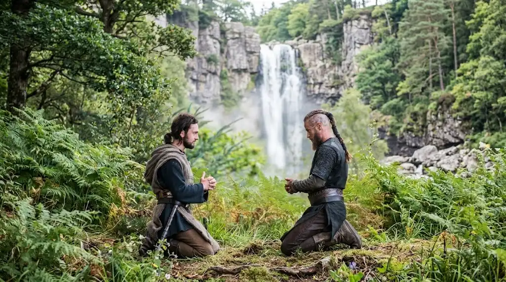 Ragnar Lothbrok em Vikings | Quem é o Personagem Que se Tornou o Símbolo da Série? 5 Ragnar e Athelstan orando juntos