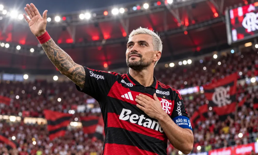 Estrangeiros Arrascaeta comemorando pelo Flamengo
