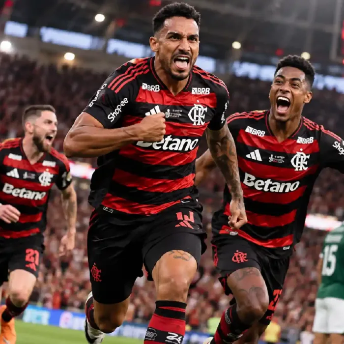 Danilo e Bruno Henrique comemorando gol do Flamengo contra o Palmeiras