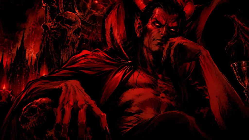 Mephisto sentado no trono do Inferno